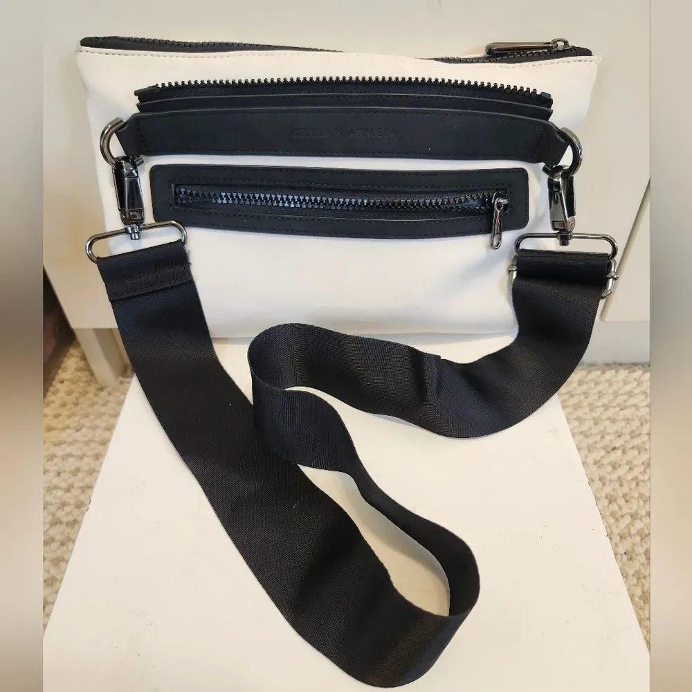 New Caraa x Athleta Neoprene Ivory Black Convertible Crossbody Waist Bag Ret.$78